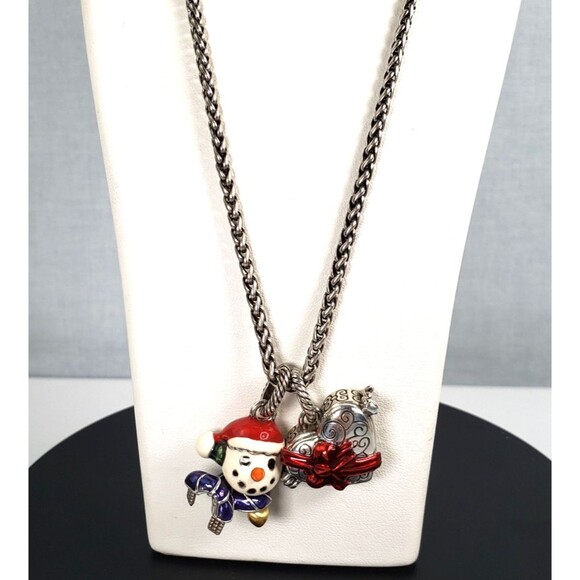 Brighton 20" Necklace Silver Heart Shape/Enamal Snowman Pendant Limited Edition - Picture 2 of 16